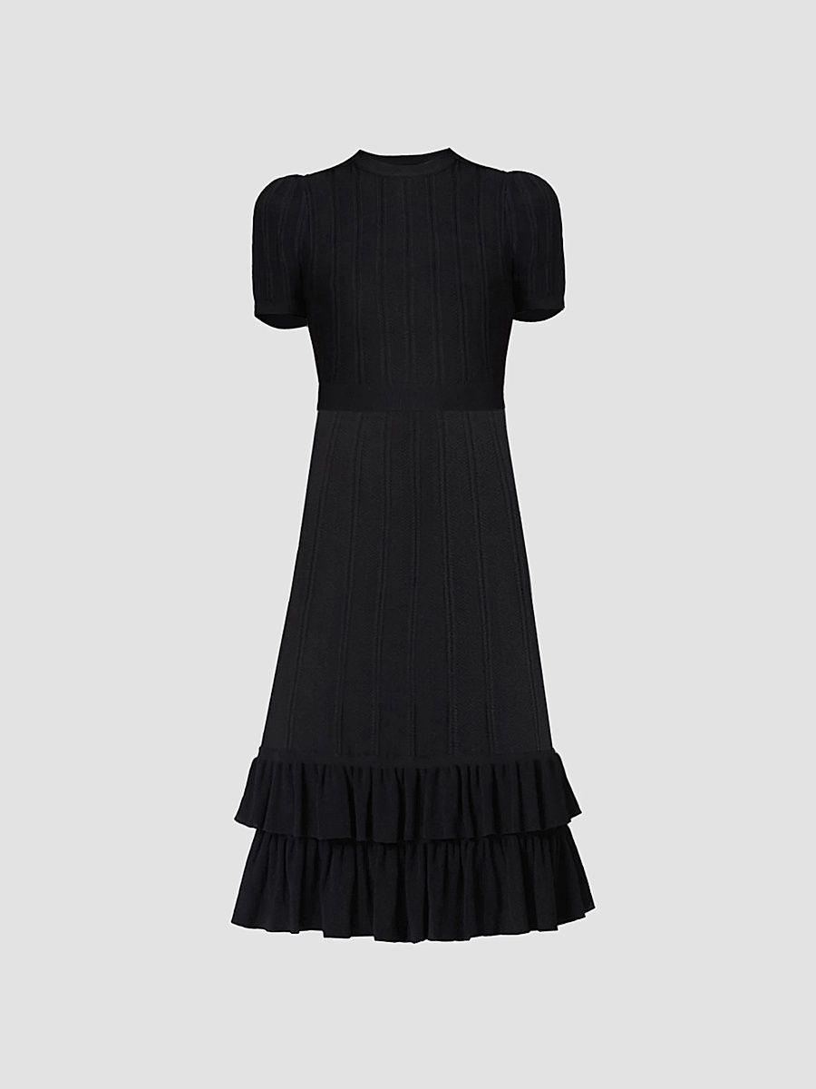 Shoshanna Women's Savannah Ruffle Midi Dress - Jet - Size XL
