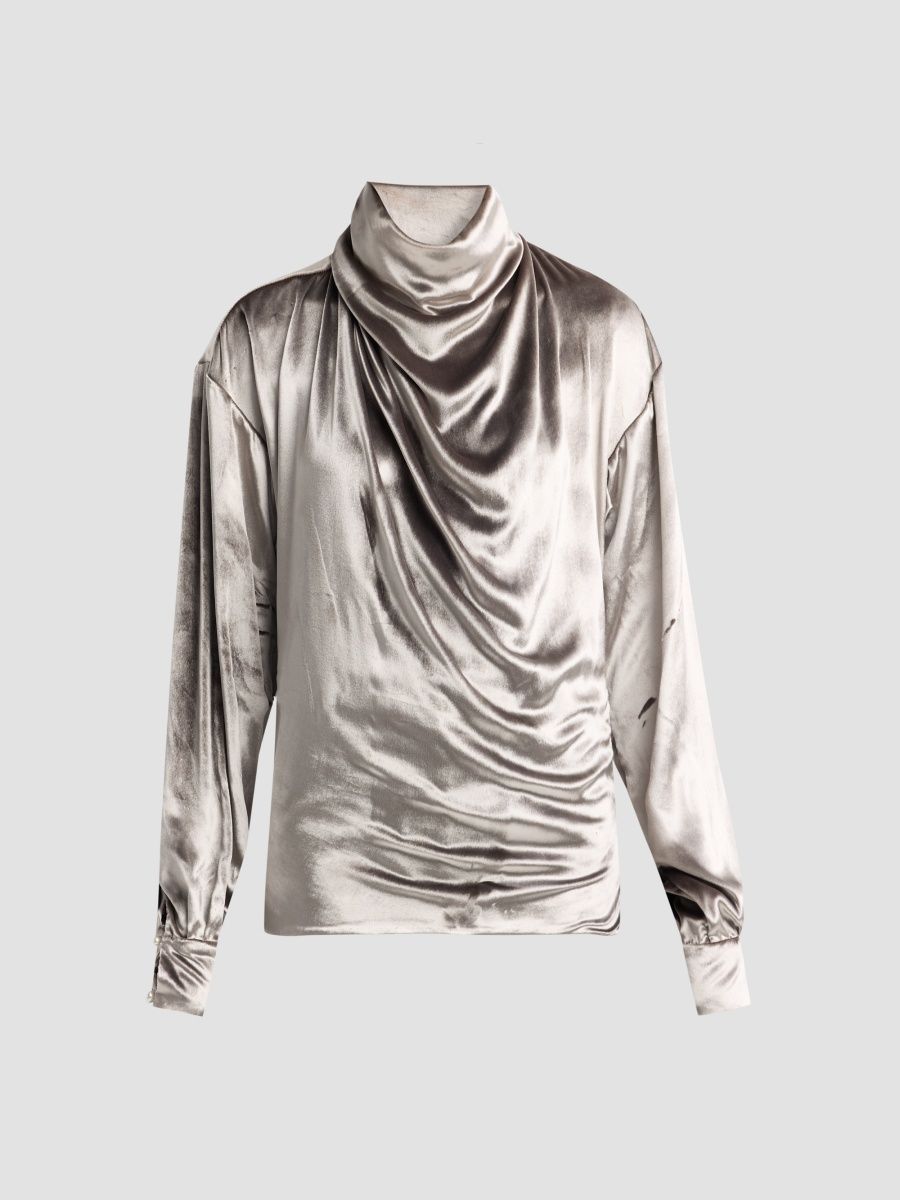 Prabal Gurung Women's Draped Velvet Blouse - Silver - Size 2
