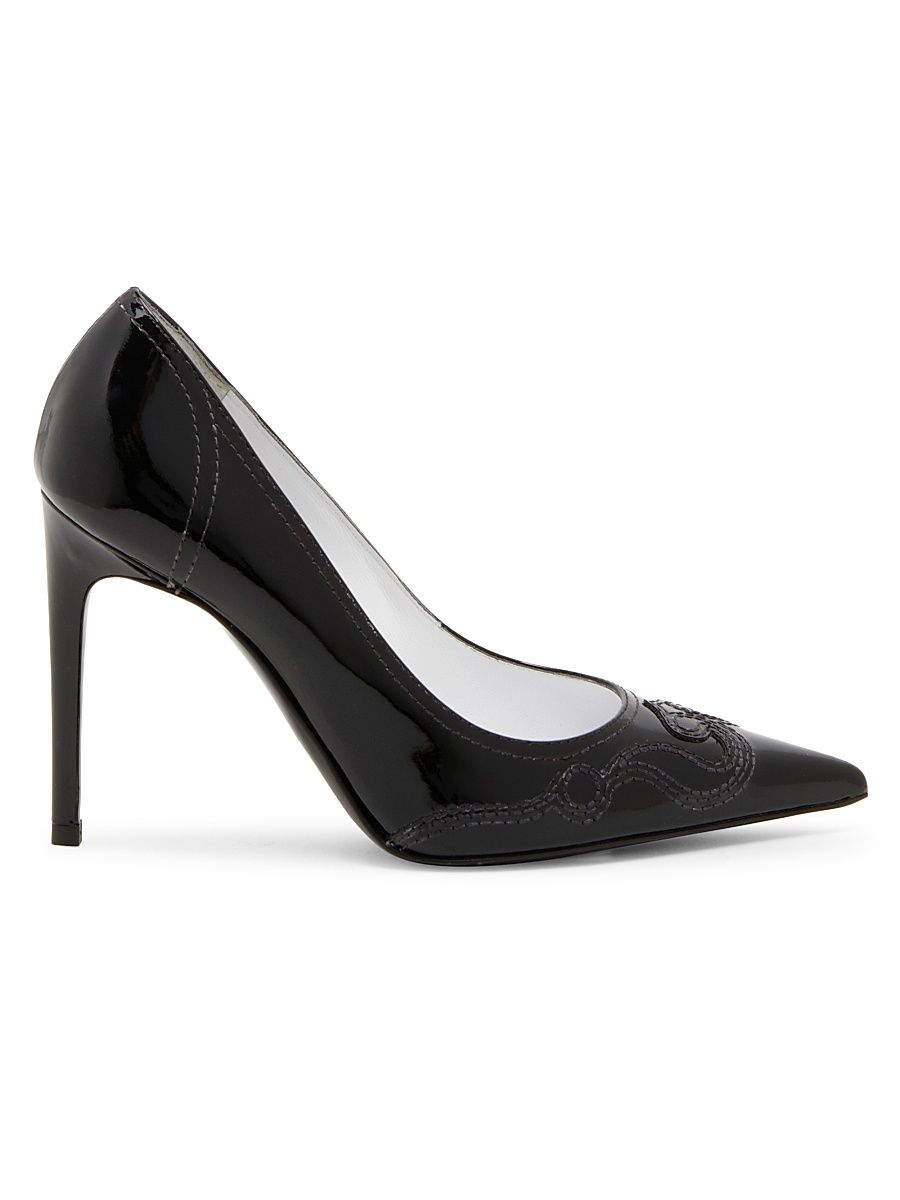 Women's Question Stitching 100MM Leather Pumps - Black - Size 10.5