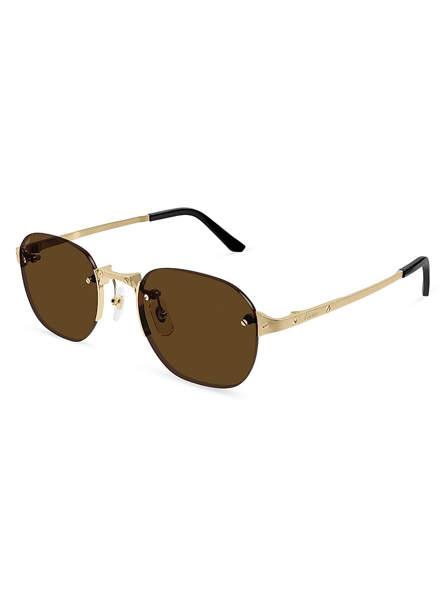 Men's Santos Classic 53MM Round Sunglasses - Gold Brown