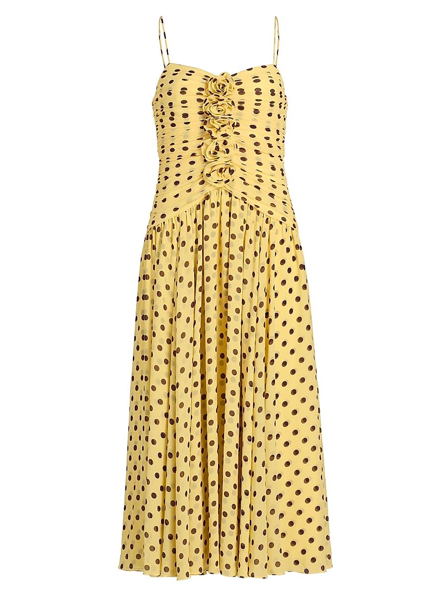 Women's Camille Polka Dot Rosette-Detail Midi-Dress - Lemon Puff Deep Plum - Size 14