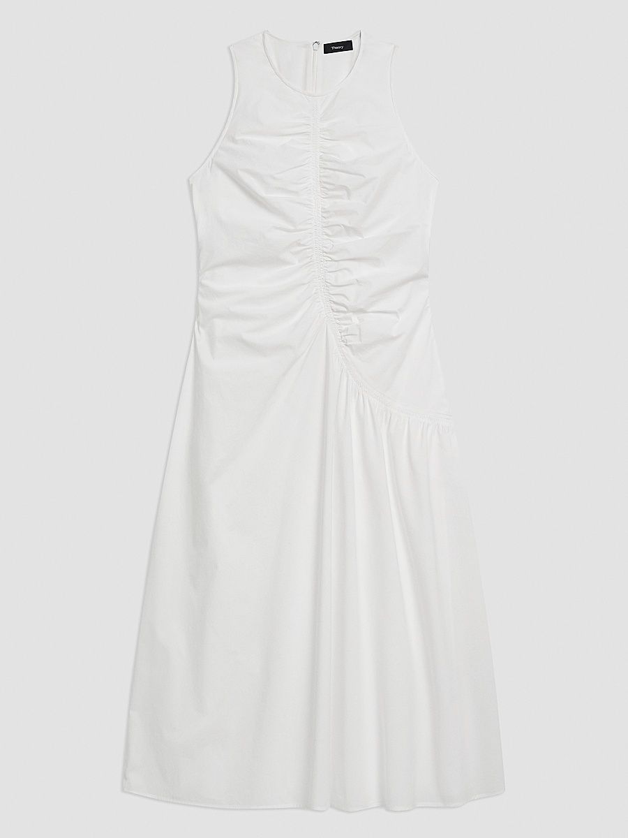 Theory Women's Asymmetrical Ruched Soft Lawn Midi-Dress - White - Size 16