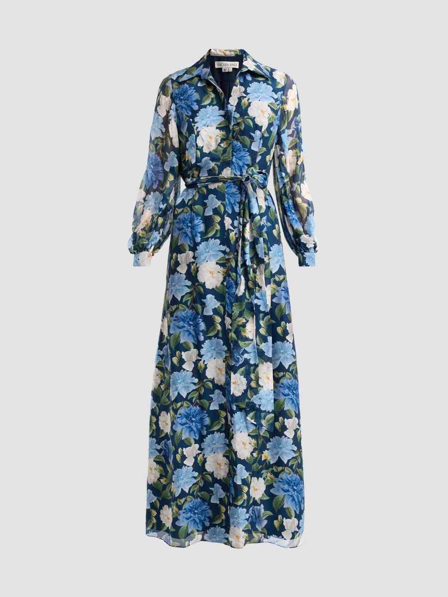 SACHIN BABI Women's Priscilla Chiffon Shirt Gown - Porcelain Botanica - Size 0