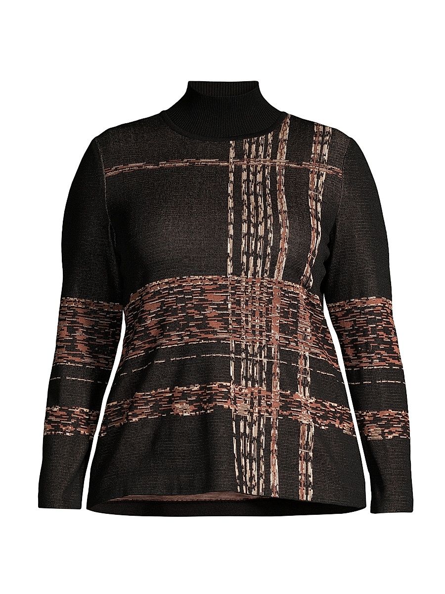 Women's Plaid Jacquard Knit Turtleneck Tunic - Size 20
