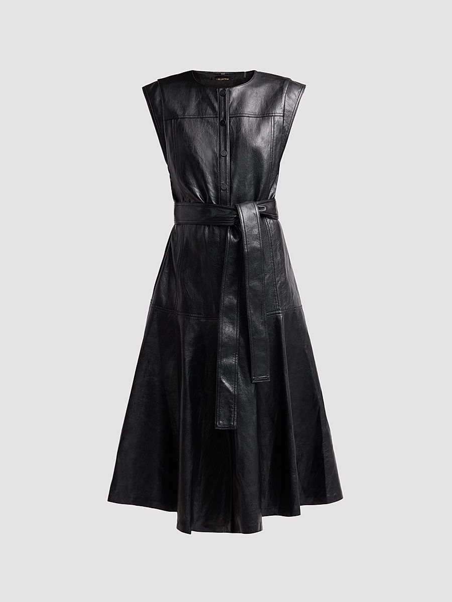 Women's Brenda Faux-Leather Tie-Waist Midi Dress - Black - Size XS