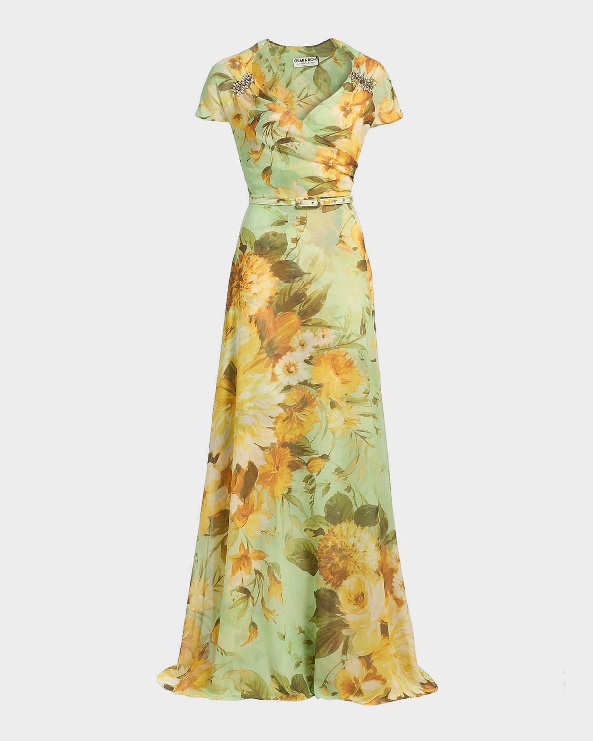 Slavka Belted Floral-Print Georgette Gown