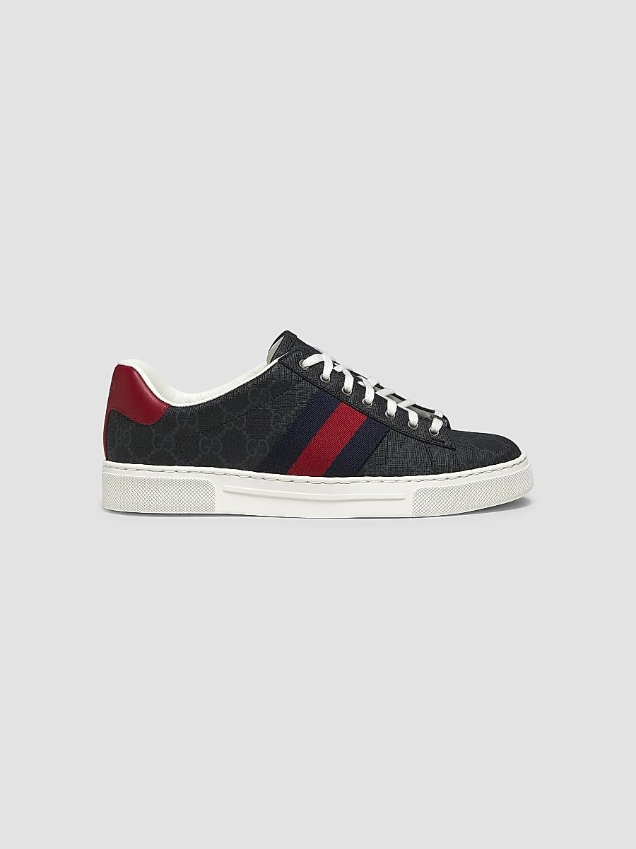 Gucci Men's Men's Gucci Ace Web Sneakers - Black Red - Size 12.5
