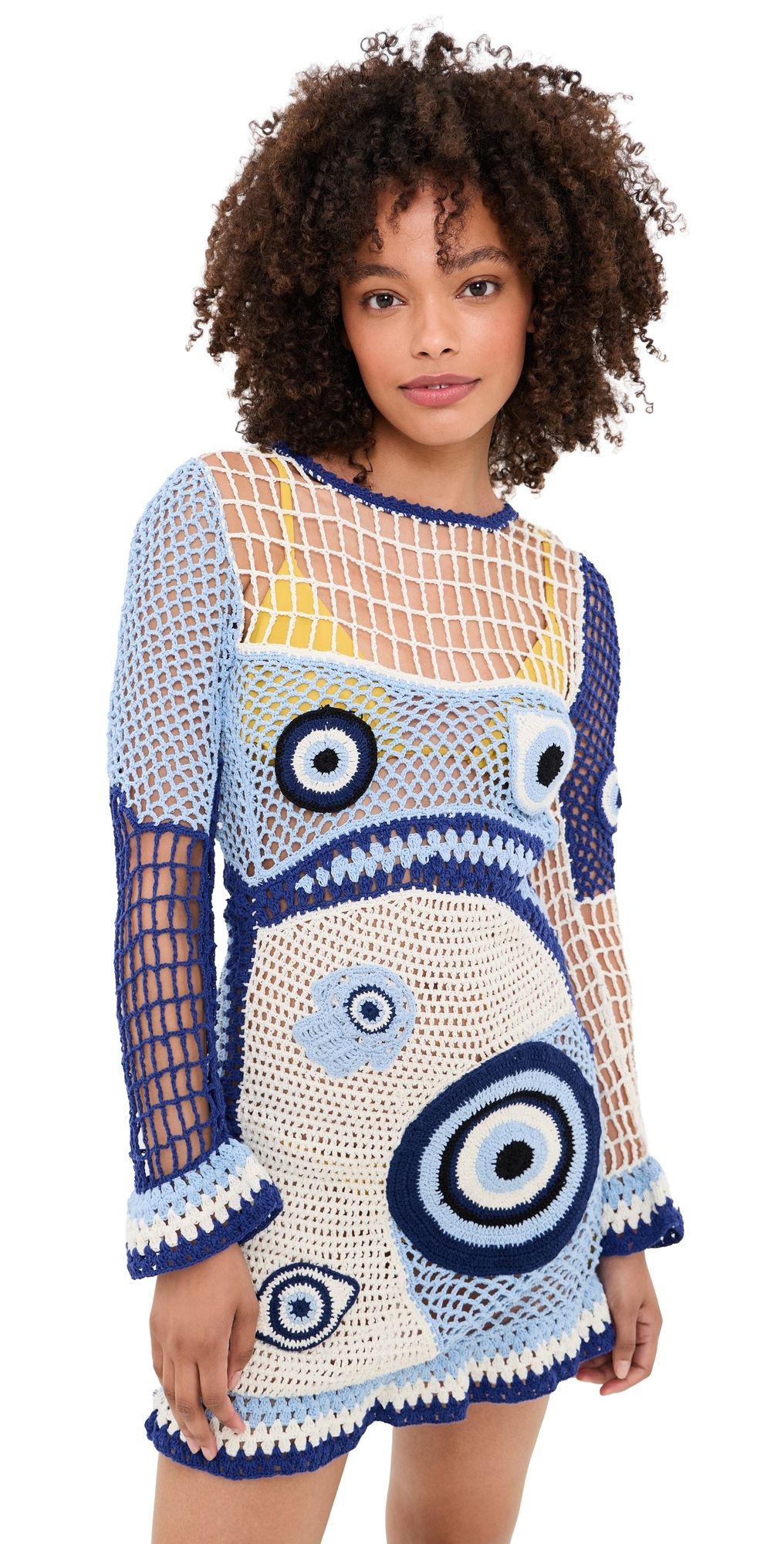 Leslie Amon Dream Evil Eye Crochet Dress White And Blue S