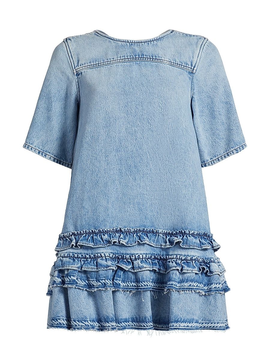 Women's Frilled Denim Short-Sleeve Minidress - Light Blue Stone - Size 18
