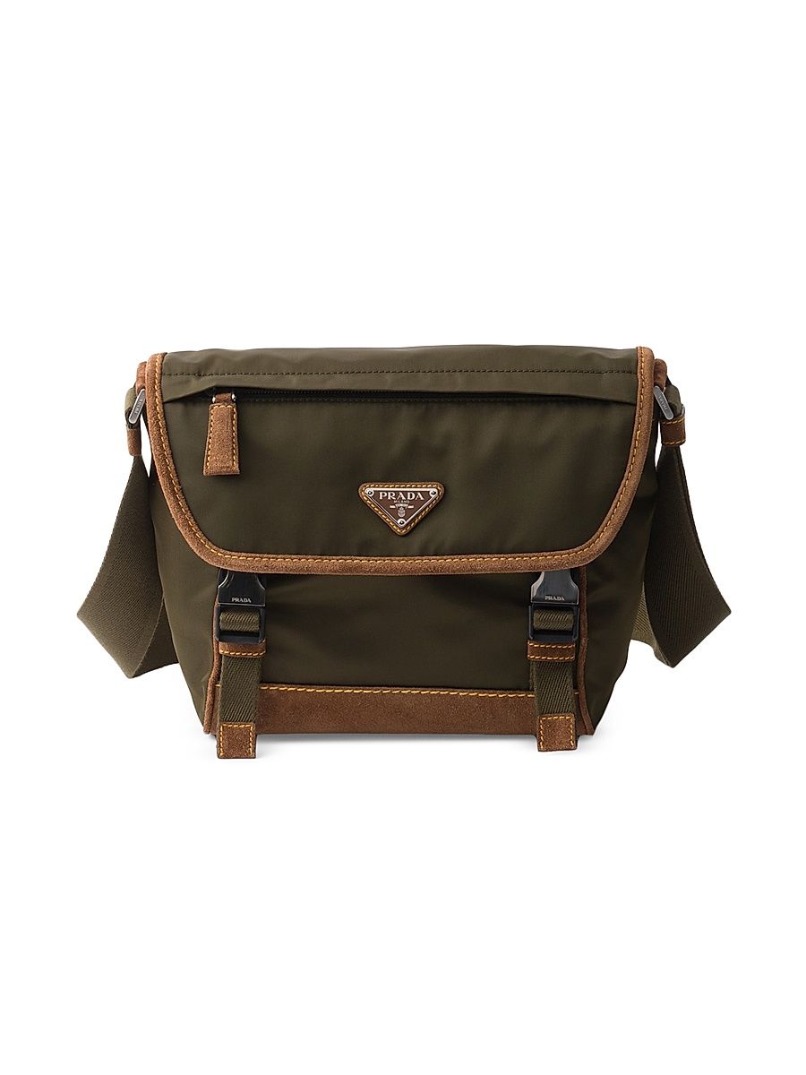 Men's Medium Re-Nylon and Suede Shoulder Bag - Green