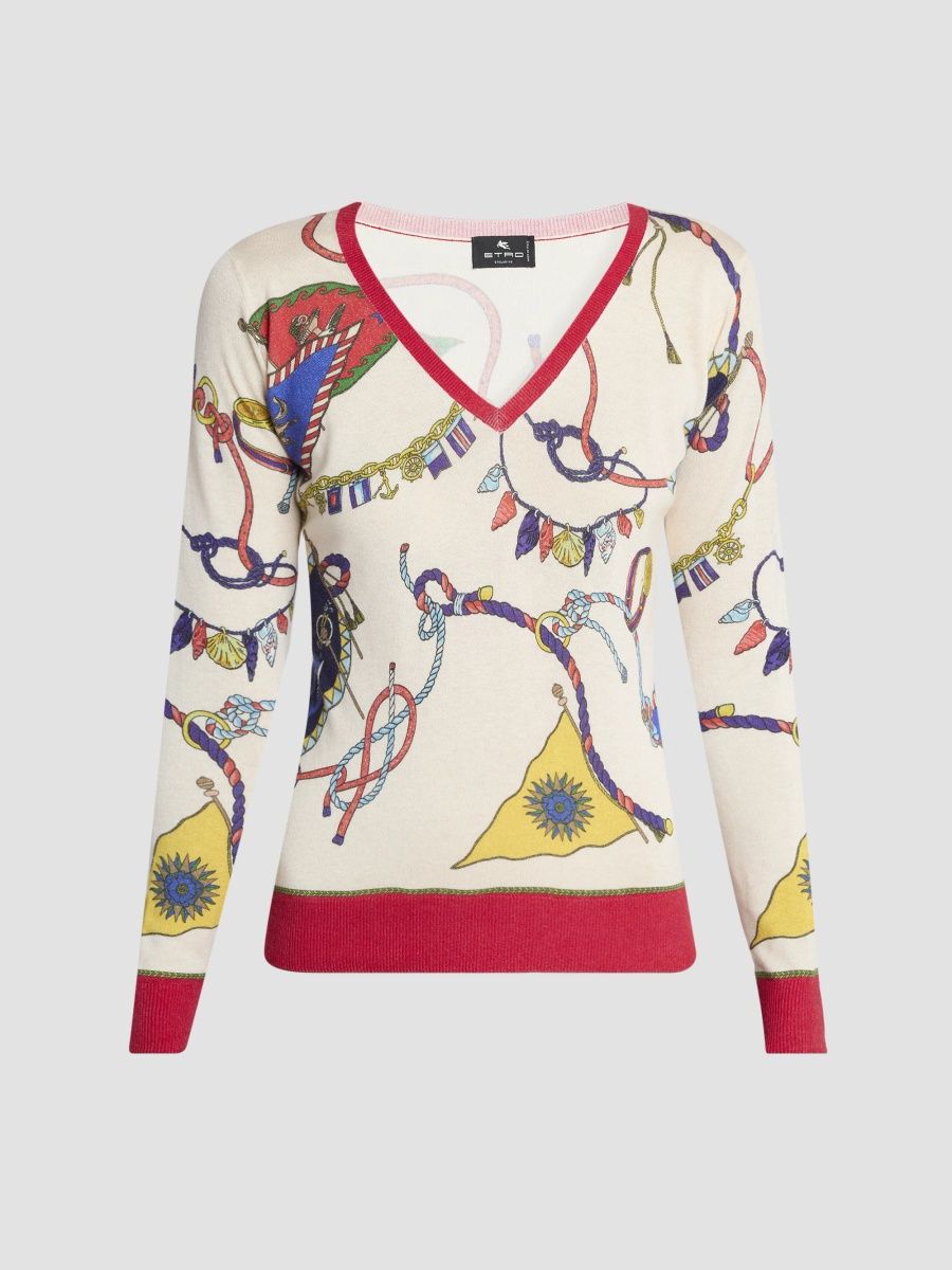 Etro Women's Status Printed Silk-Cashmere Sweater - Print Red Base - Size 14