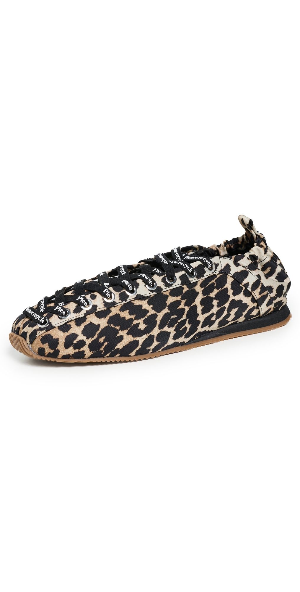 GANNI Lace Up Sporty Ballerina Nylon Sneakers Leopard 38