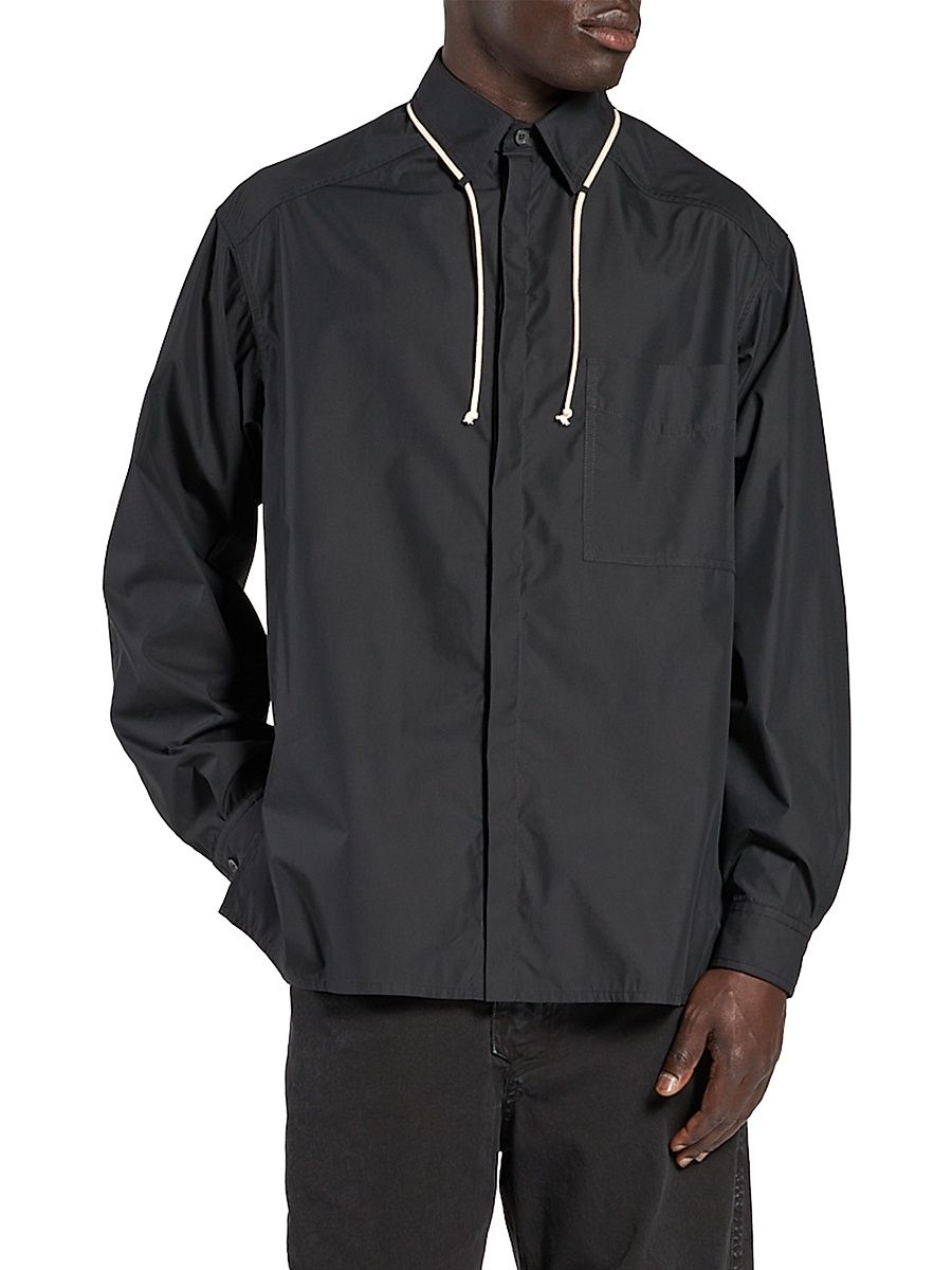 Men's Point Collar Corduroy Cotton-Blend Shirt - Black - Size XS