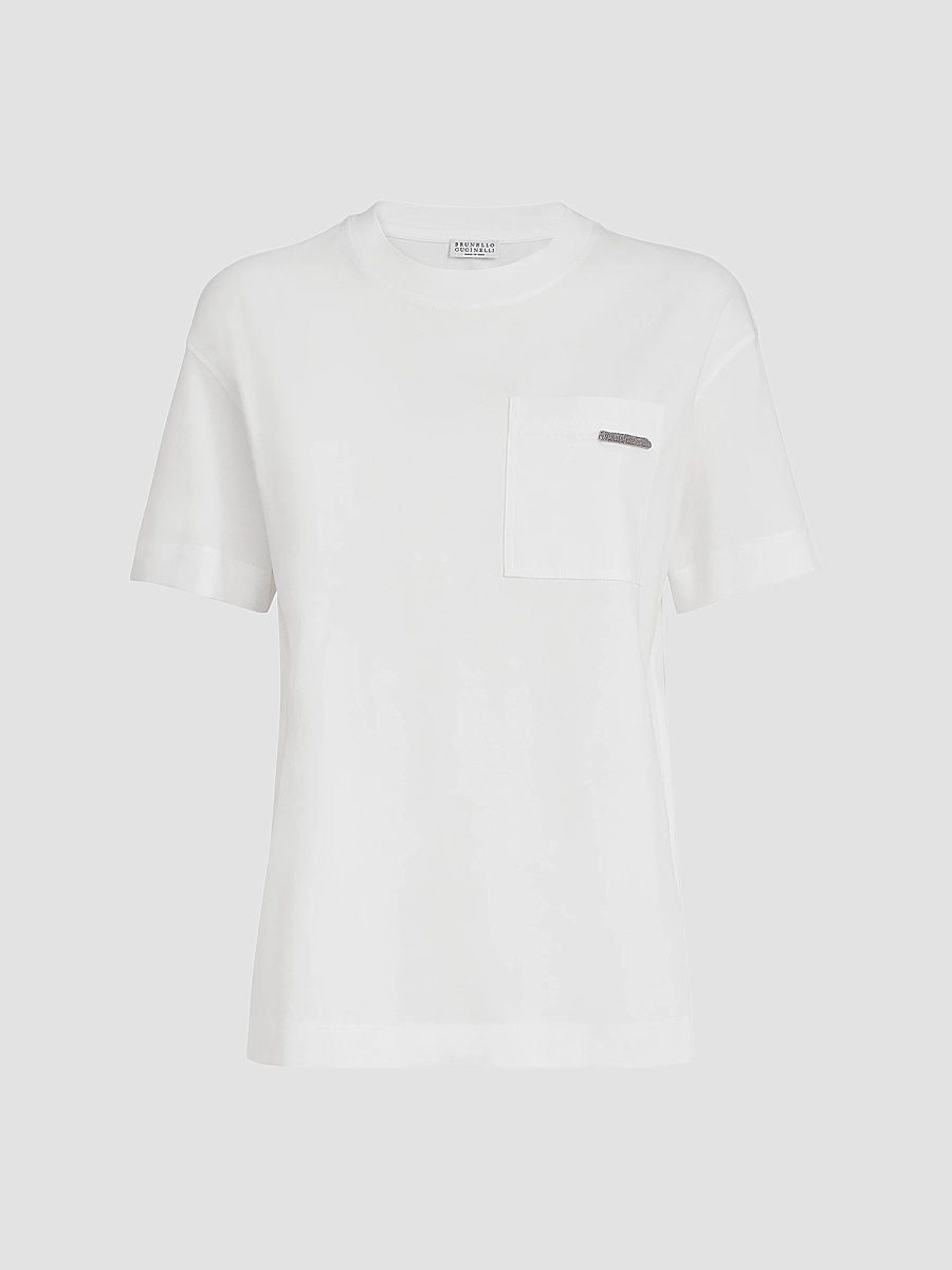 Brunello Cucinelli Women's Cotton Jersey T-Shirt with Shiny Tab - White - Size XXXXXL