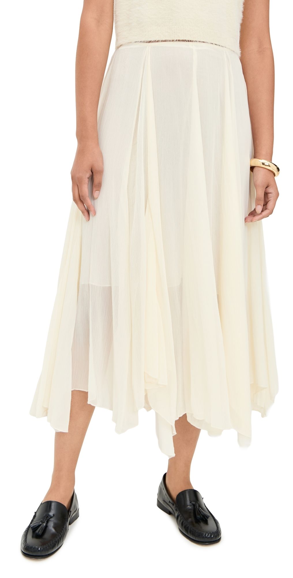 Pixie Market Asymmetric Midi Layered Skirt Cream S