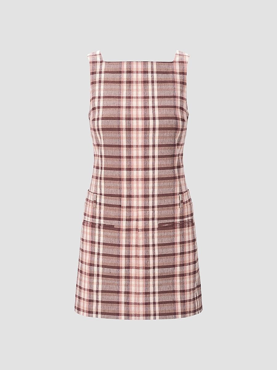 Women's Shea Plais Linen-Blend Mini Dress - Tuscany Plaid - Size XS