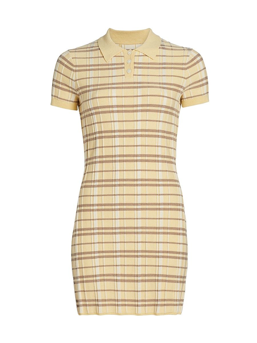 Women's Plaid Silk-Linen Polo Minidress - Butter Combo - Size XL
