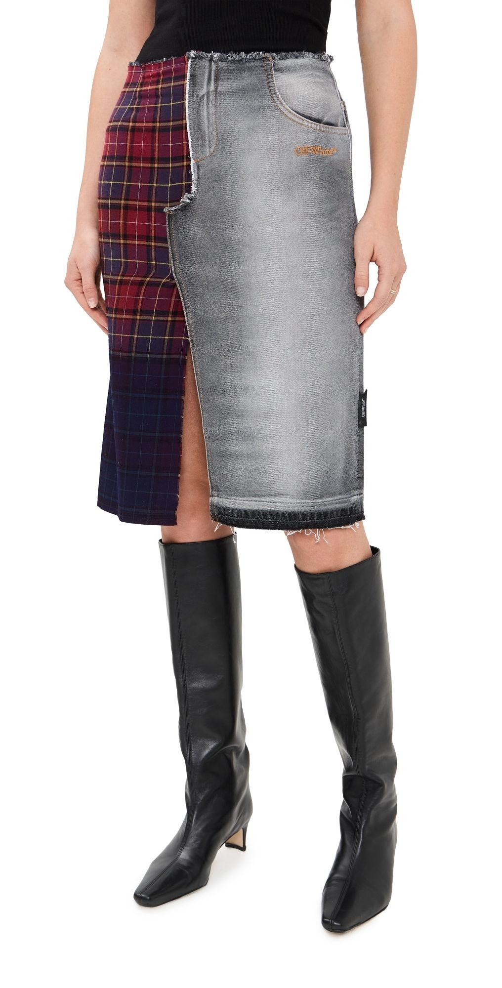 Off-White Check Flannel Denim Skirt Bleach Black 38