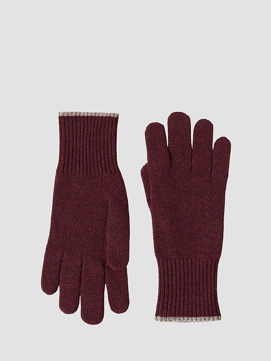 Men's Cashmere Knit Gloves - Burgundy - Size XL