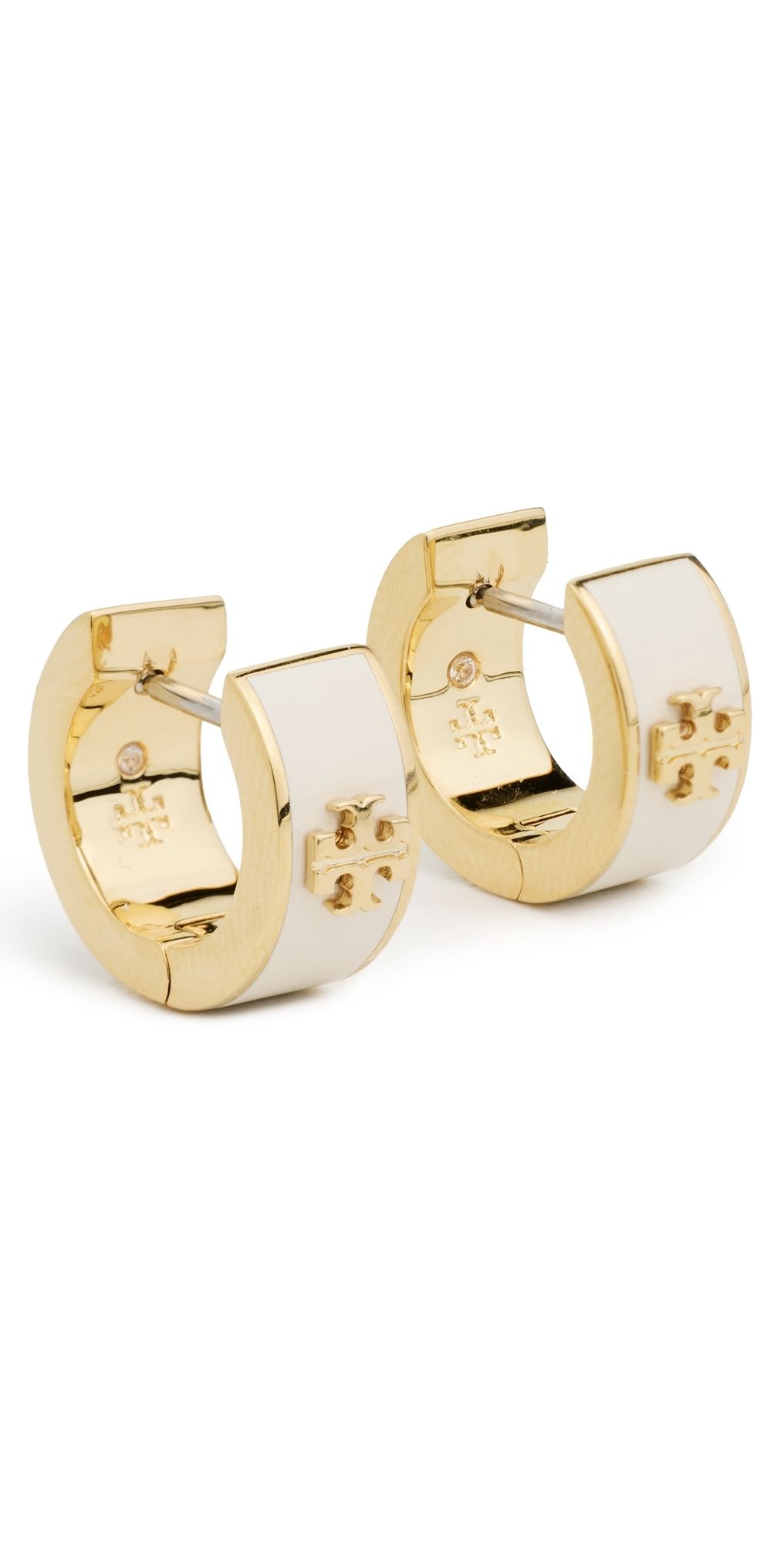 Tory Burch Icon Enamel Huggie Earrings Tory Gold / New Ivory One Size