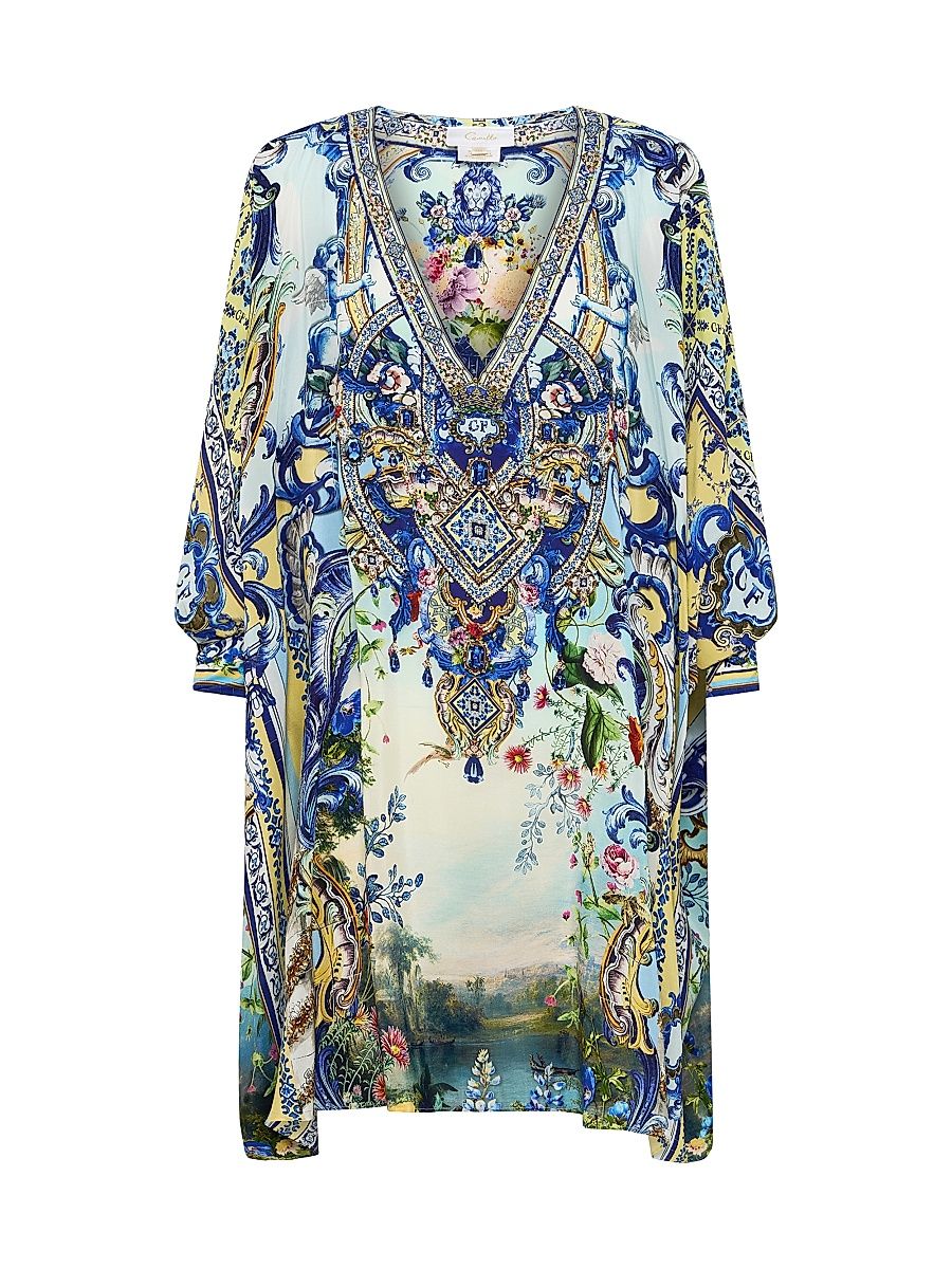 Women's Silk Printed Mini-Kaftan - Wall To Wall Wonders