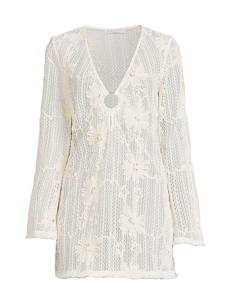 Women's Cassie Floral Cover-Up Minidress - White Embroidered - Size Large