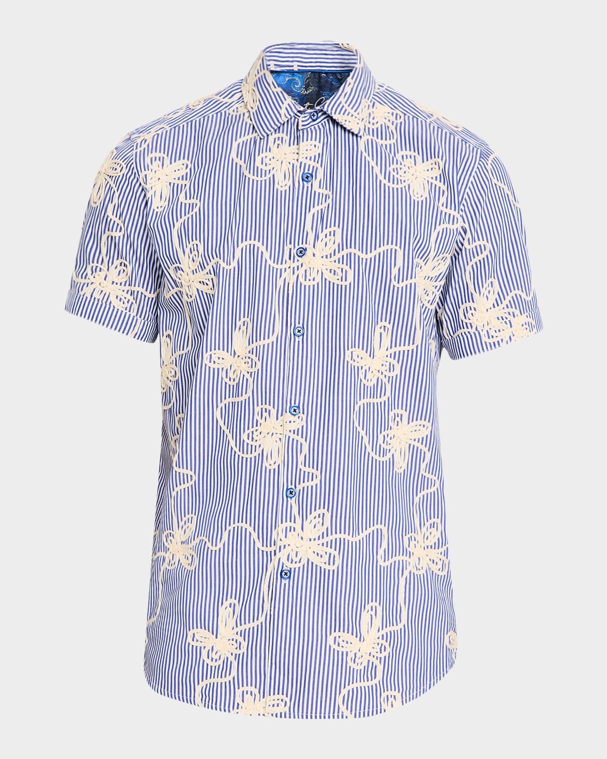 Men & apos;s Primrose Stripe Cotton Floral-Embroidered Short-Sleeve Shirt
