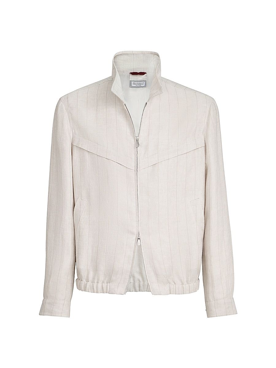 Men's Linen Chalk Stripe Chevron Outerwear Jacket - Shell - Size 46