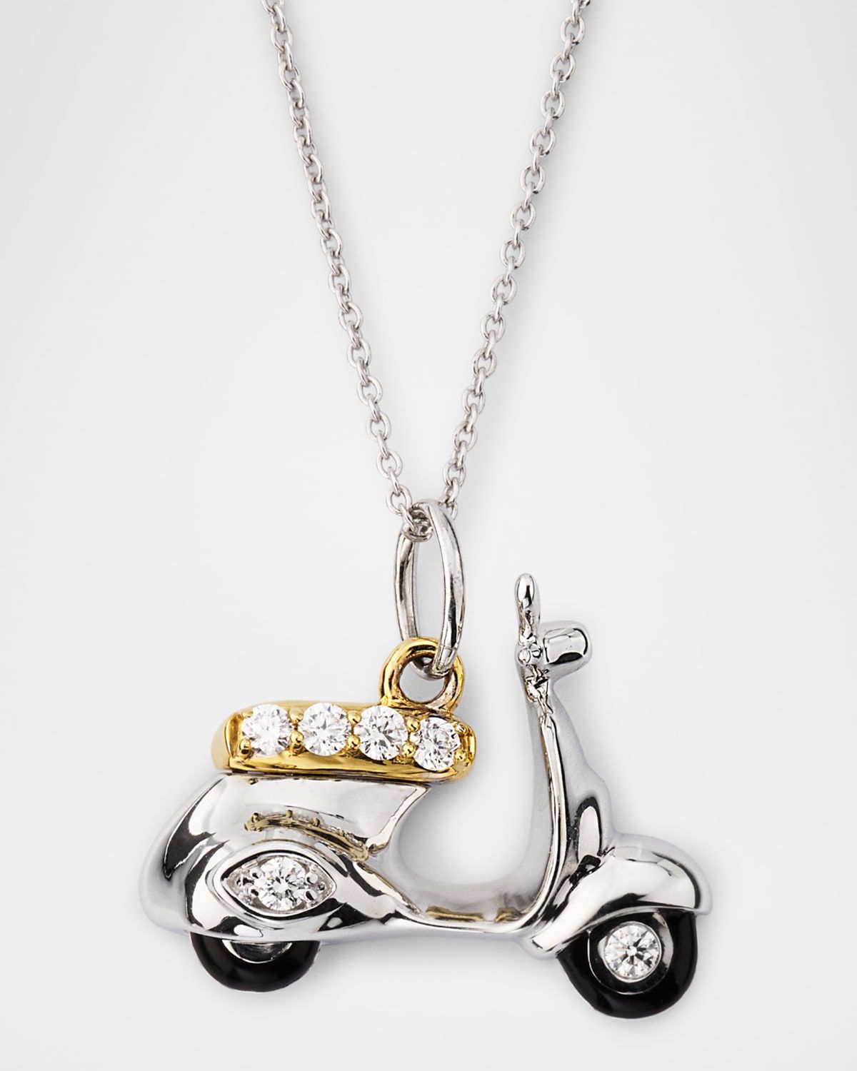 18K Gold Diamond Scooter Pendant Necklace