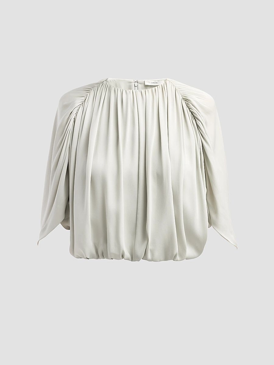 Women's Gathered Cape Bubble Blouse - Stone Sage - Size XS