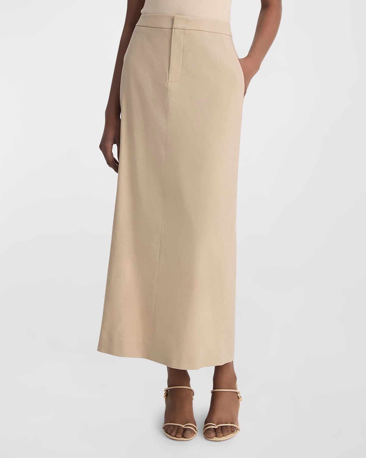 Mid-Rise Linen-Blend Maxi Skirt
