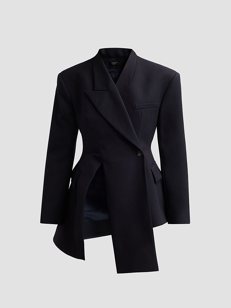 Women's Asymmetric Volume-Contrast Jacket - Dark Navy - Size 12