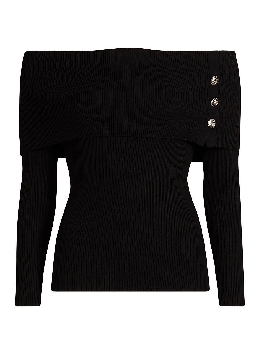 Women's Imani Rib-Knit Off-The-Shoulder Sweater - Noir - Size XL