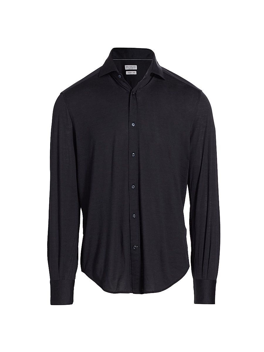 Men's Silk & Cotton Long-Sleeve Shirt - Blue - Size 36