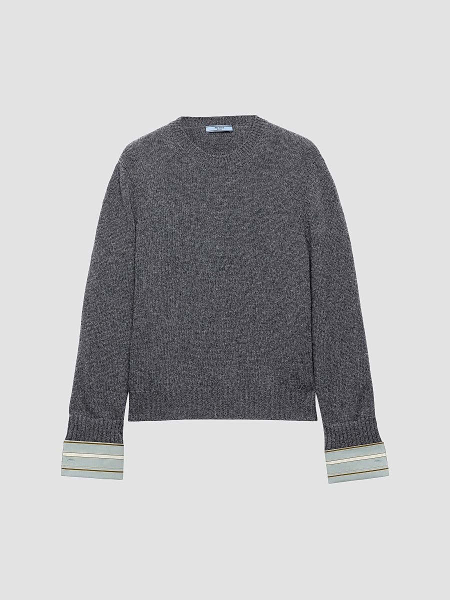 Women's Wool and Cashmere Crew-Neck Sweater - Grey - Size 2