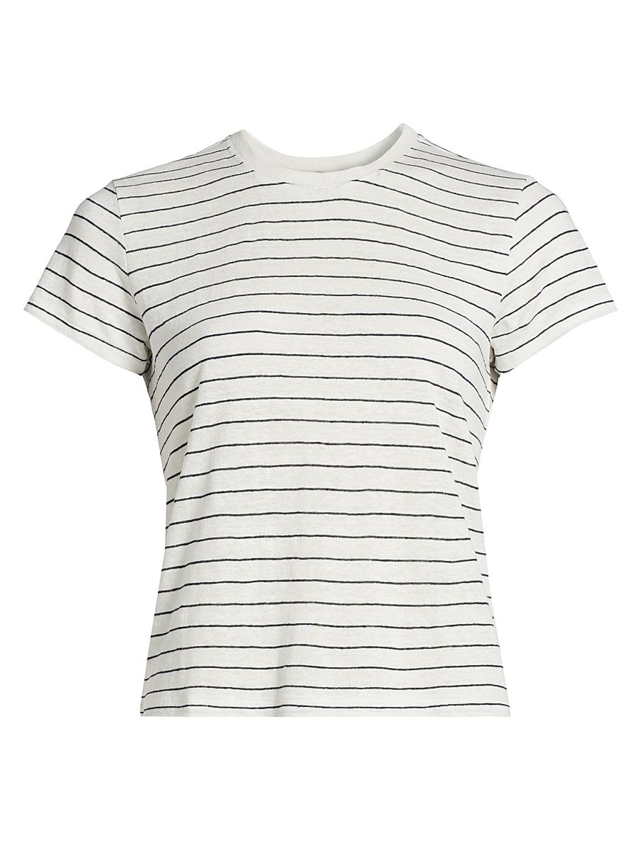 Women's The Linen Crewneck Baby T-Shirt - Navy Multi - Size Large