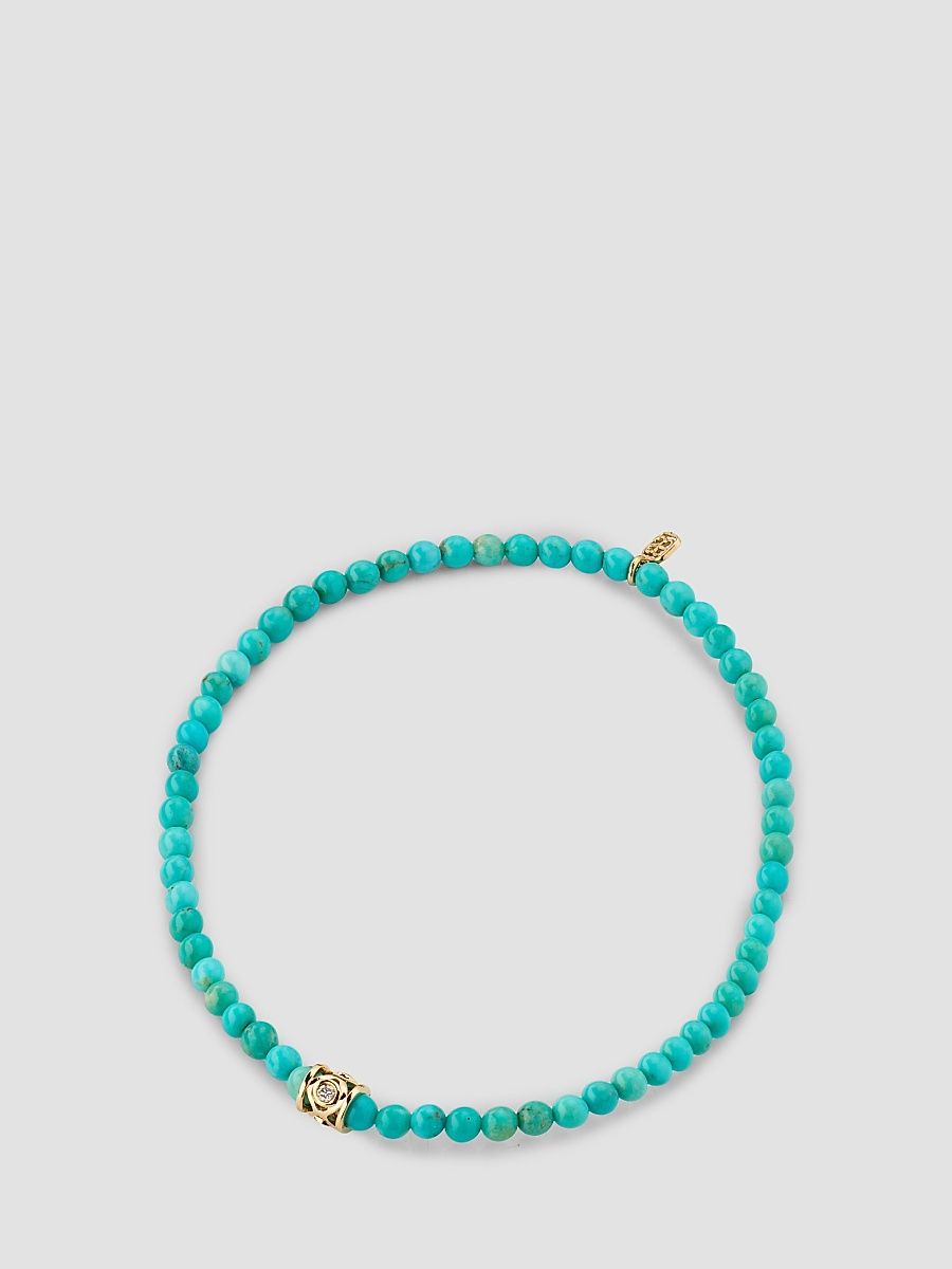 Women's 14K Yellow Gold, Turquoise & 0.03 TCW Diamond Beaded Stretch Bracelet - Blue