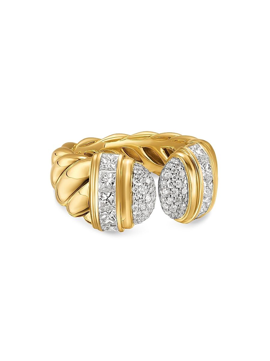 Women's Sculpted Cable Open Cocktail Ring in 18K Yellow Gold - Diamond - Size 7