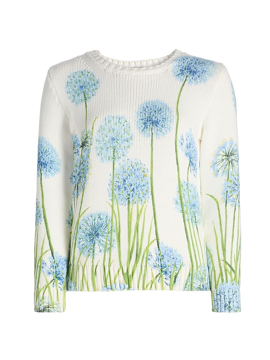 Women's Allium-Printed Cotton-Blend Sweater - Blue White - Size Large