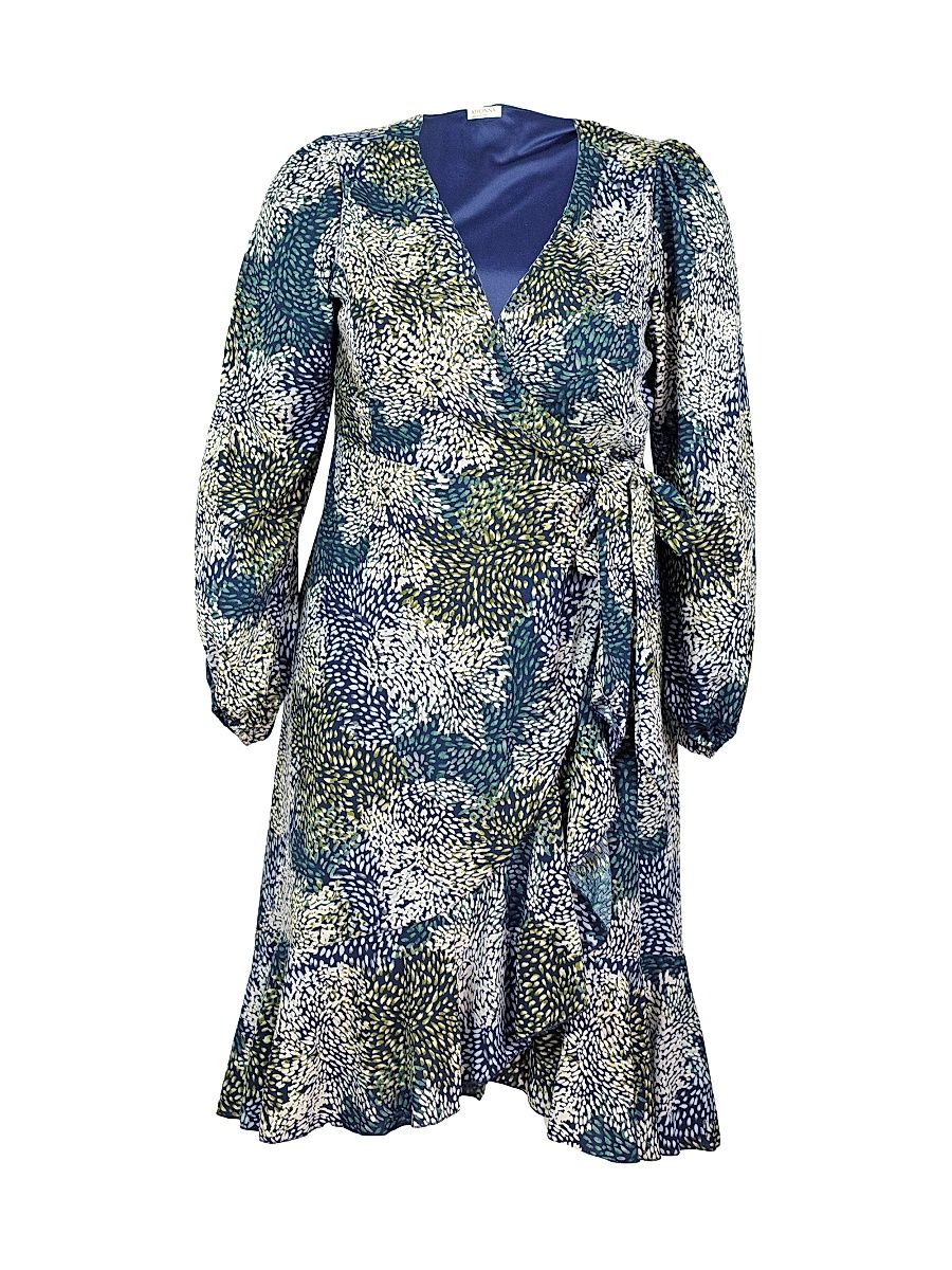 Women's Julia Asymmetric Wrap Midi-Dress - Blue Impressionist Print - Size 30