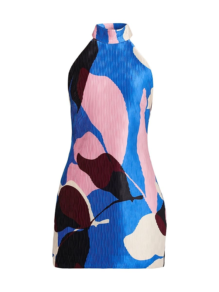 Women's Mika Pleated Floral-Colorblocked Halter Minidress - Blue - Size 8