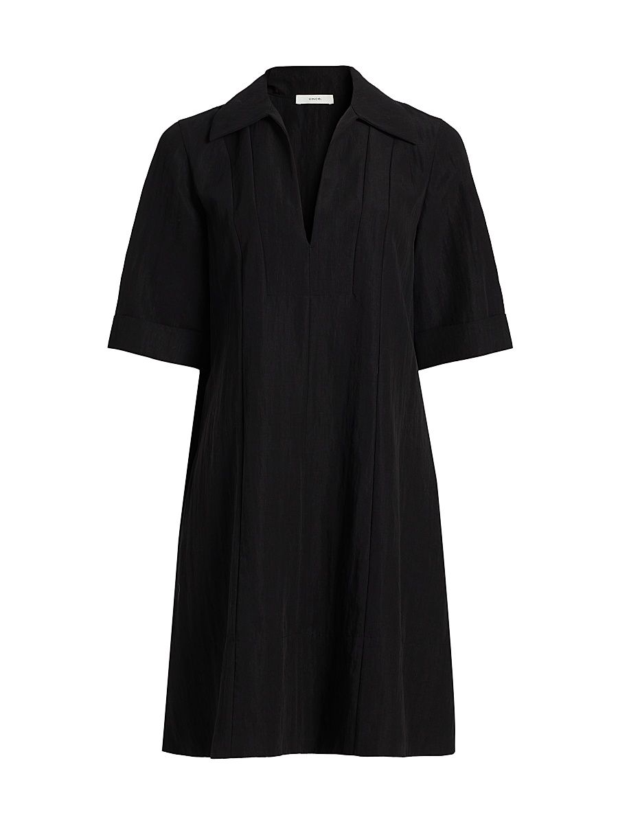 Women's Short-Sleeve A-Line Mini-Shirtdress - Black - Size XXS
