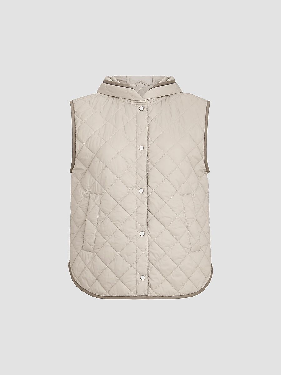 Women's Lightweight Matte Nylon Quilted Vest with Thermore Padding and Hood - Light Grey - Size 4