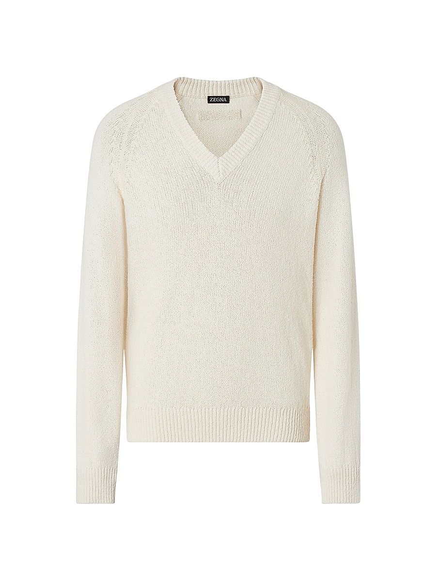 Men's Cotton V-Neck T-Shirt - White - Size 46