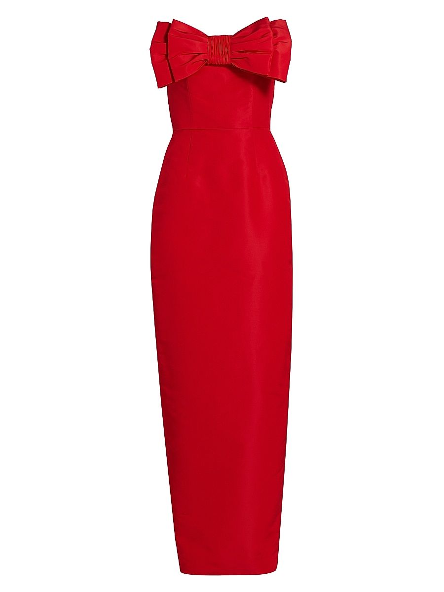 Women's Romina Silk Bow-Embellished Column Gown - Red - Size 12