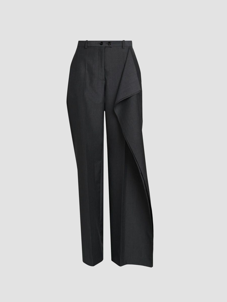 Jil Sander Women's Asymmetric Ruffle Wool-Mohair Trousers - Fog - Size 2