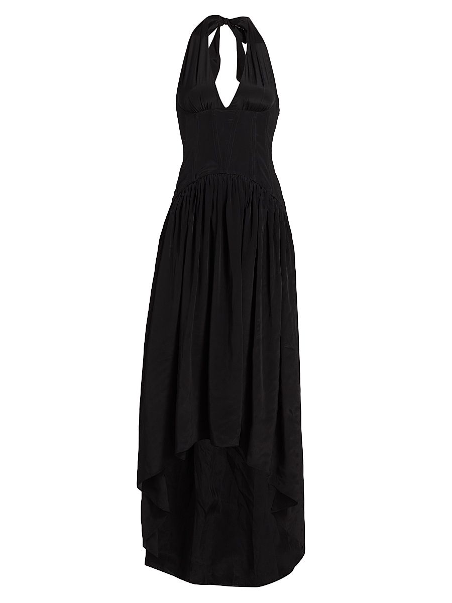 Women's Zsa Zsa Halter Silk-Blend Crepe de Chine Gown - Black - Size Large