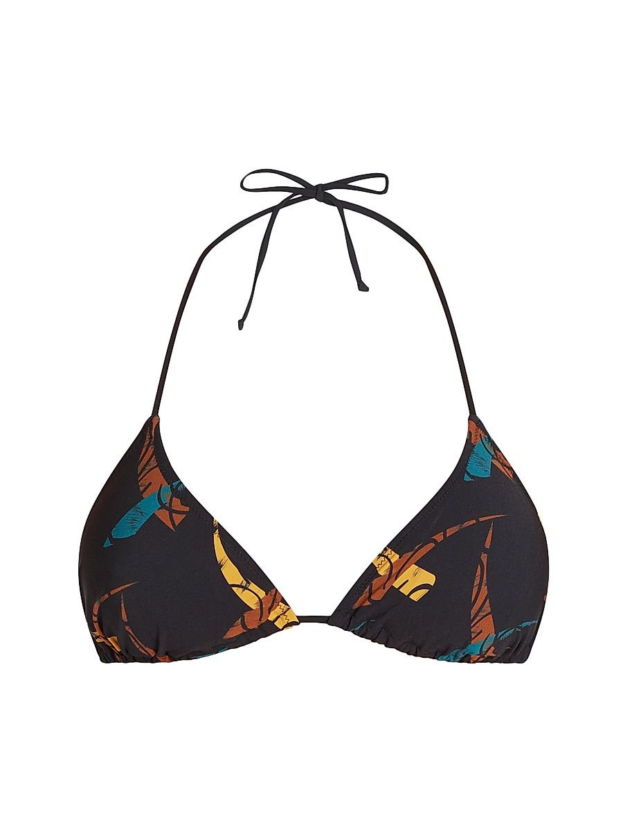 Women's Lisbon Printed Triangle Bikini Top - Black - Size XL
