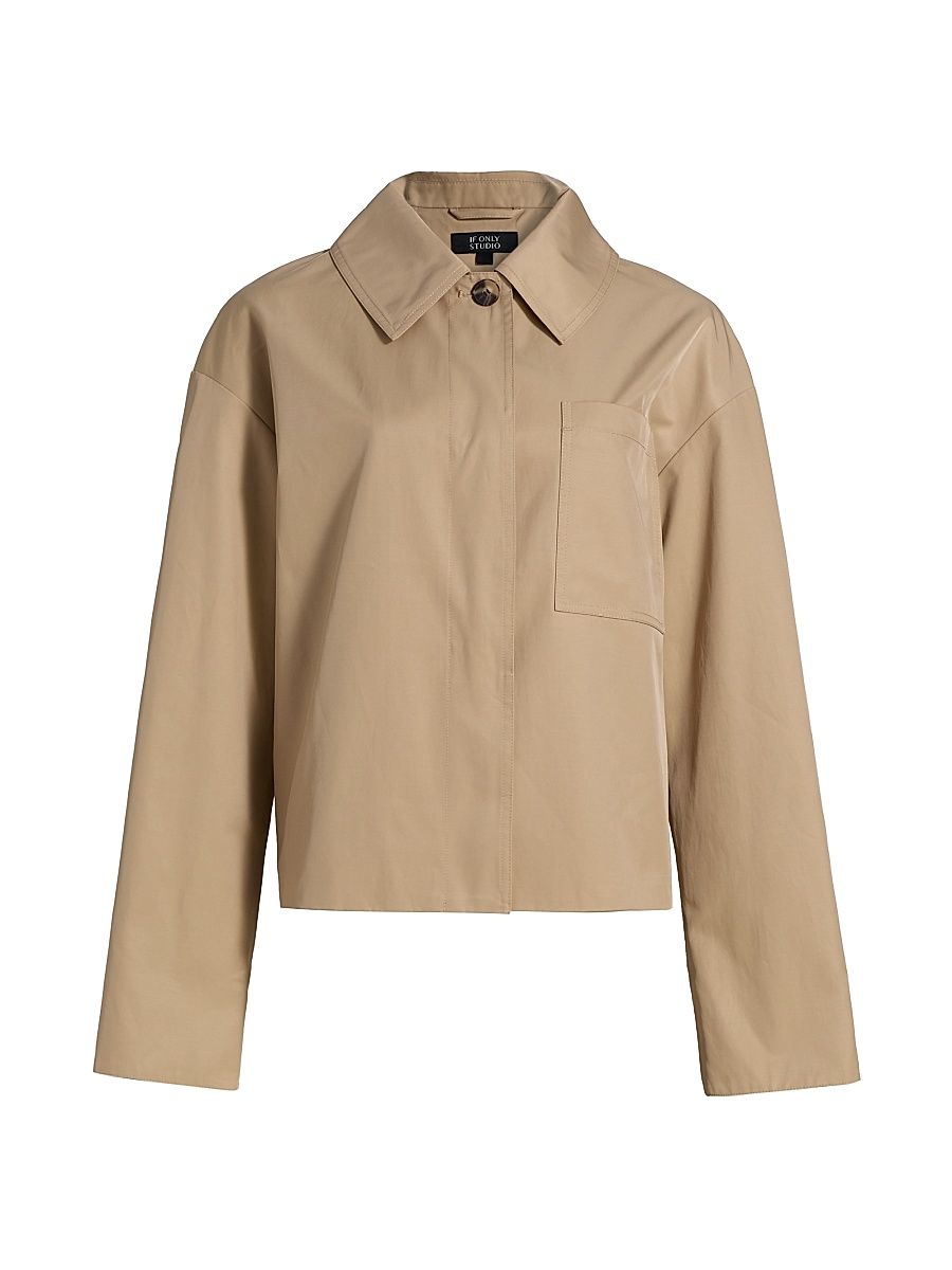 Women's Cotton-Blend Dropped-Shoulder Rain Jacket - Khaki - Size Large