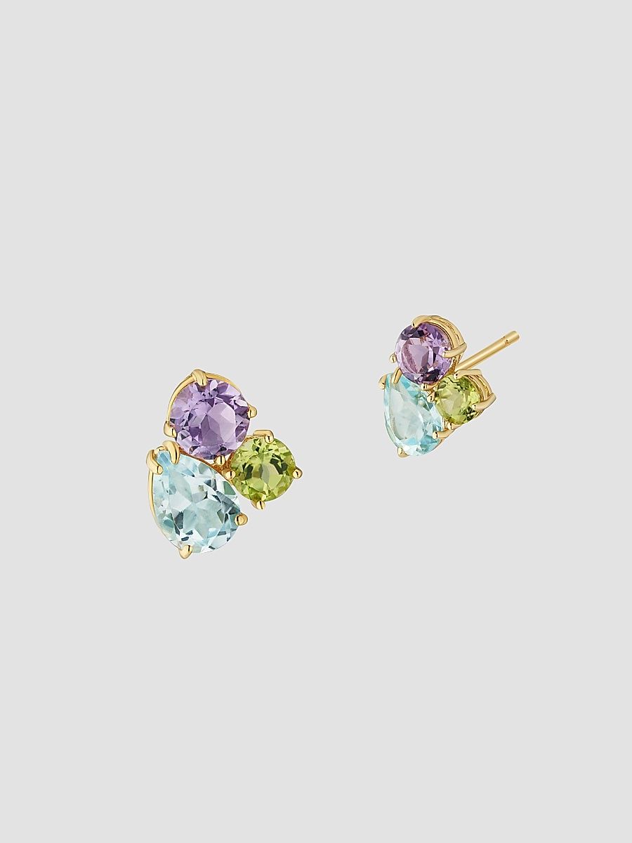 Women's 14K Yellow Gold Regal Cluster Studs - Gold Multi